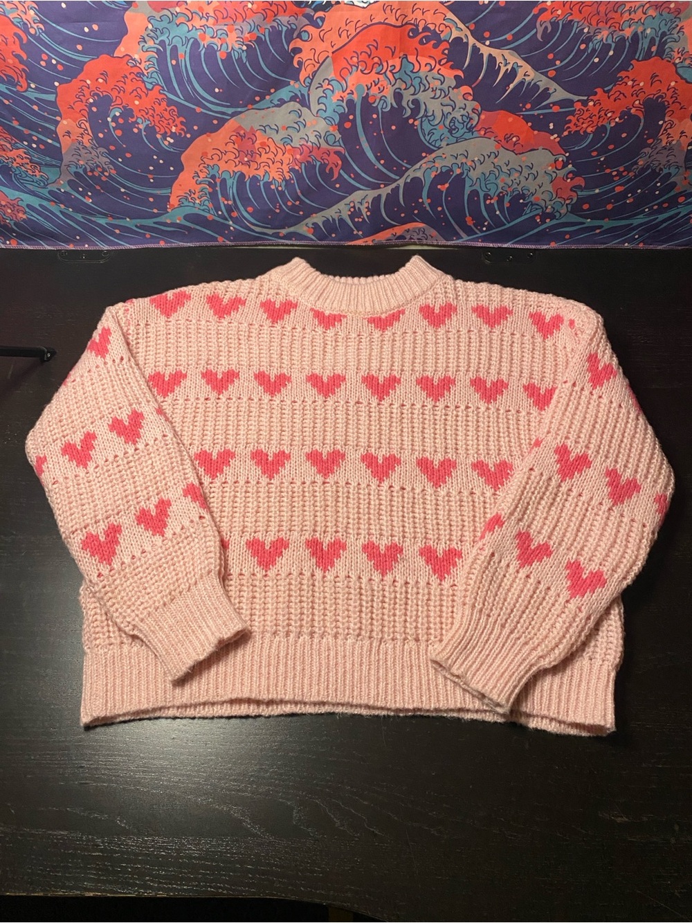 Women's Pink Heart Pattern Crewneck Sweater